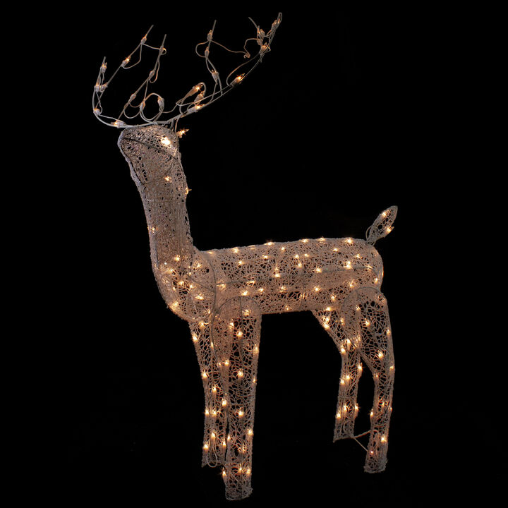 48-Inch Lighted White Mesh Buck Outdoor Christmas Decoration - Clear Lights