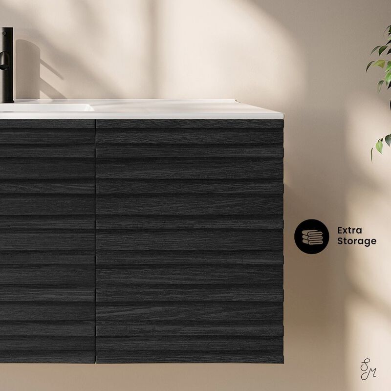Cascade 48" Wall-Mounted Bathroom Vanity in Black Oak with Sink Top image number 2
