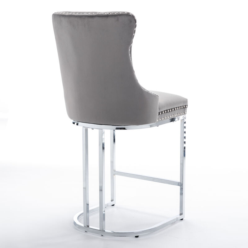 Streamdale Modern Gray Velvet Bar Stools Set Of 2 image number 5