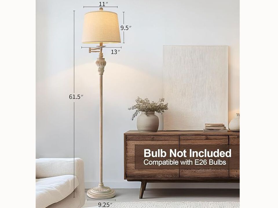 Vintage Swing Arm Floor Lamp &ndash; 61" Tall, Retro Farmhouse Style, Adjustable Head