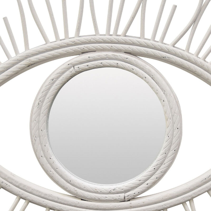 Davie Eye-Shaped Wall Mirror with Loop Details, White Natural Fiber image number 5