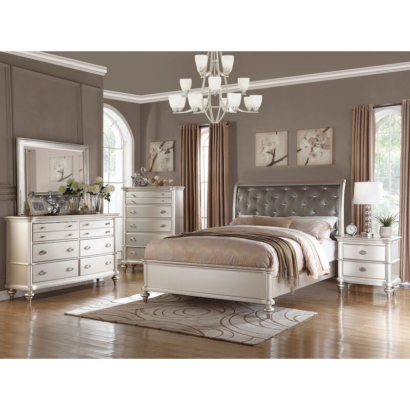 Simple Relax Antique Silver Bed With Button Tufted Padded HB image number 1