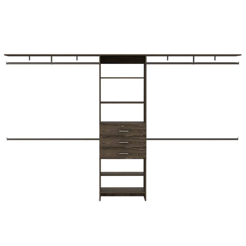 Streamdale Dark Walnut Closet System 5 Shelves, 4 Rods, 3 Drawers image number 0