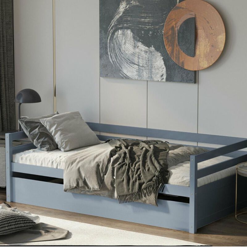 Hivvago Twin Size Trundle Platform Bed Frame with  Wooden Slat Support