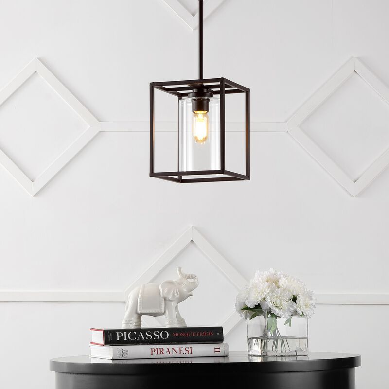Quinn 1-Light Industrial Farmhouse Iron/Glass LED Pendant