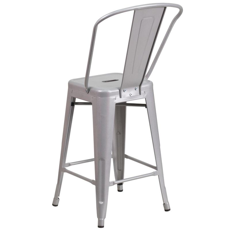 Flash Furniture Commercial Grade 24" High Silver Metal Indoor-Outdoor Counter Height Stool with Removable Back image number 4
