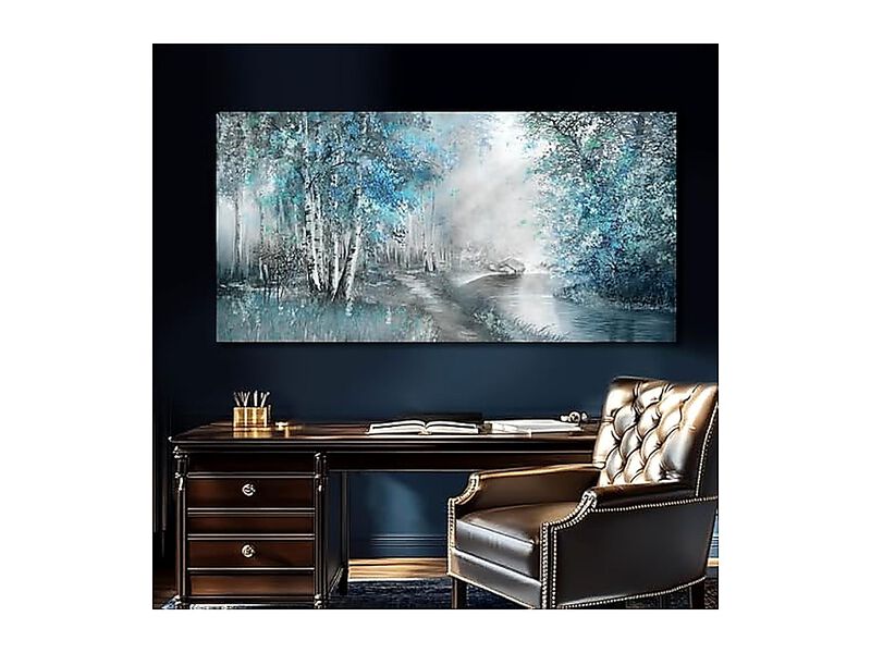 Canvas Wall Art Large Blue Decor Living Room Forest Botanical Landscape Arts image number 3