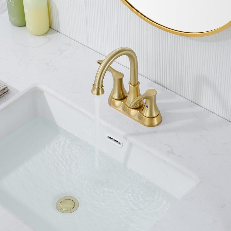 Mondawe 4 Inch 2-Handle Centerset High Arc Bathroom Sink Faucet Lavatory Faucet with Stainless Steel Drain