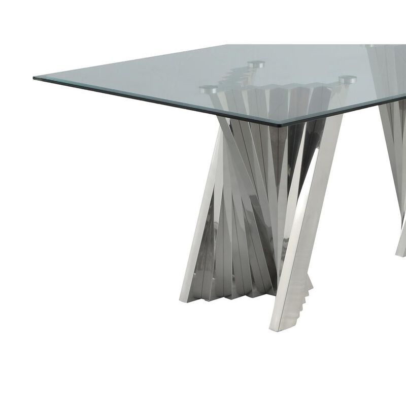 Best Quality Furniture Glass Coffee Table with Stainless Steel Double Base