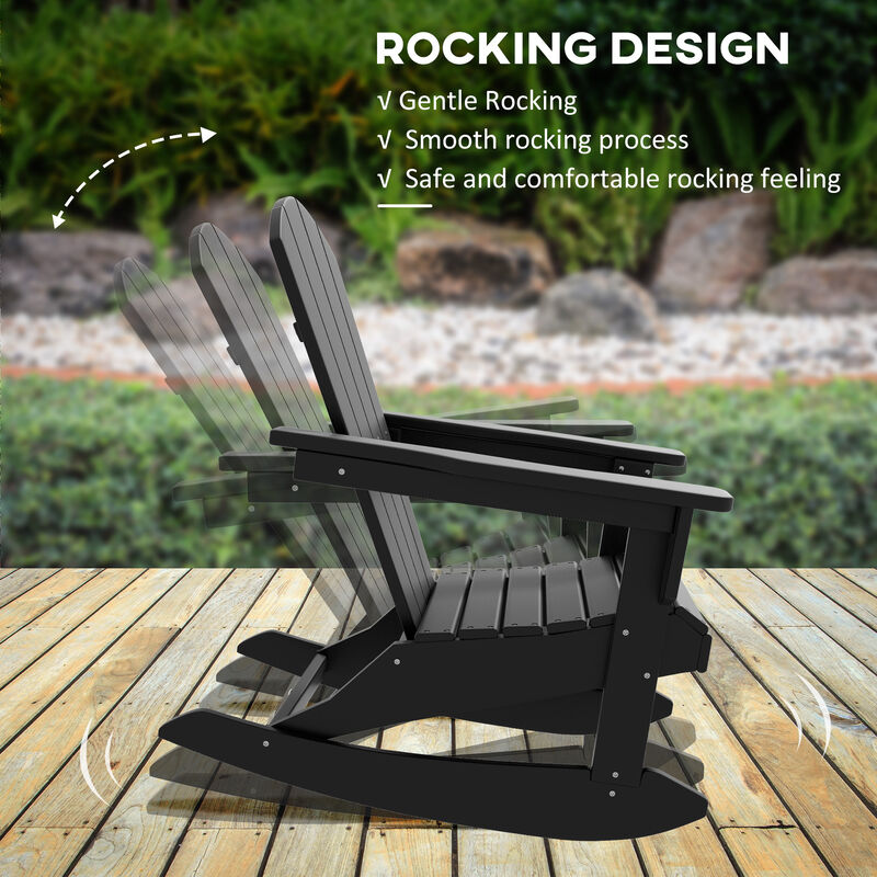 Outsunny Outdoor Rocking Chair, HDPE Adirondack Style Rocker Chair for Porch, Garden, Patio, Black