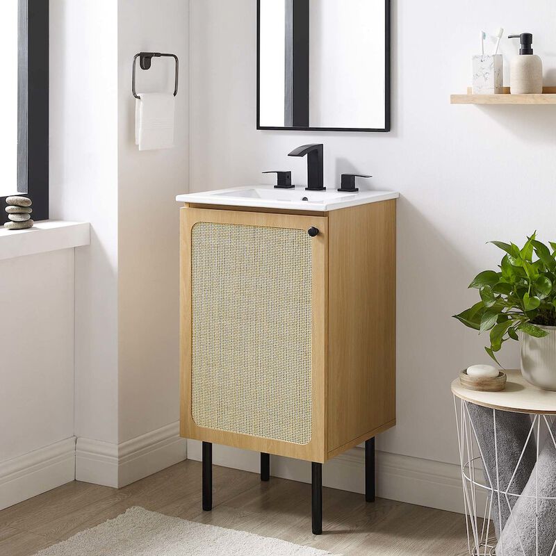 Modway EEI-6600-OAK Chaucer 18" Bathroom Vanity Cabinet (Sink Basin Not Included), Oak image number 9