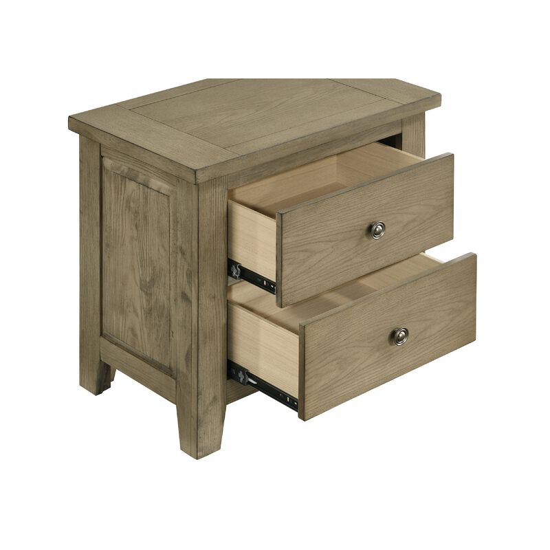 Hazel Nightstand, 2 Drawers, Antique Nickel Knobs, Oak Brown Wood 25 Inch image number 5