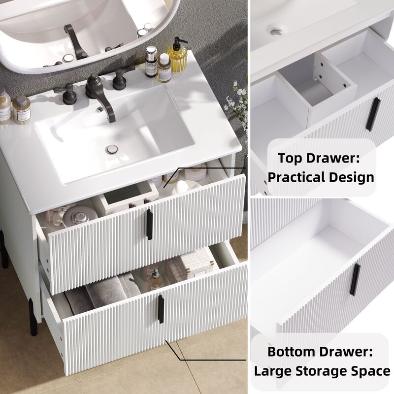 30" Bathroom Vanity with Full-Extension Drawers and Ceramic Sink