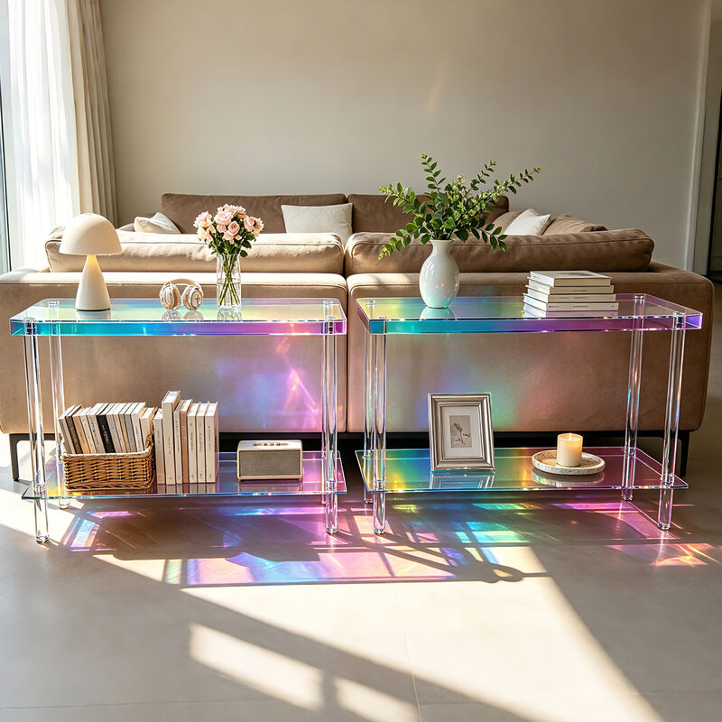 Modern Iridescent Acrylic 2-Tier Console Table for Hallway, Entryway & Living Room image number 9