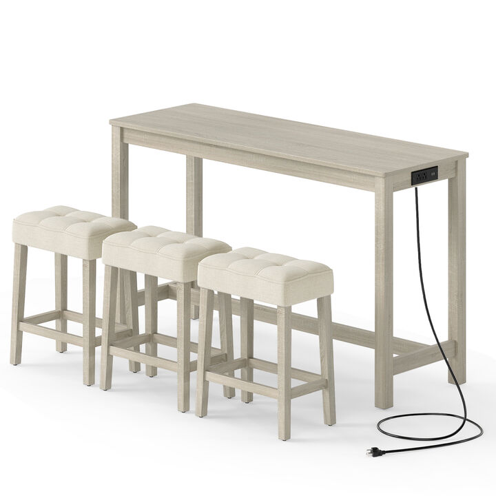 4 Piece Counter Height Breakfast Nook Bar Set with Table and 3 Stools-Grey