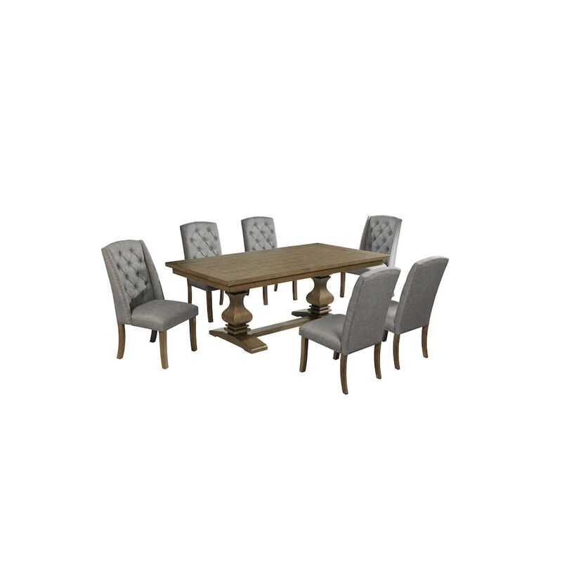 Best Quality Furniture 7 Piece Traditional Dining Set With Grey Side Chairs