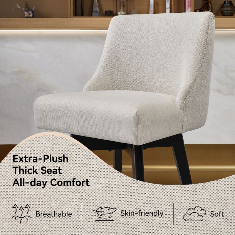 Counter Height Bar Stools, 26" Swivel Barstools with Backs, Linen Bar Chairs for Dining Room, White image number 5