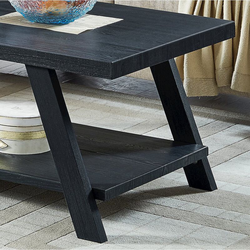Roundhill Furniture Athens Contemporary Replicated Wood Shelf Coffee Set Table in Black Finish