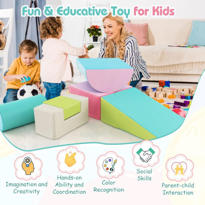 Hivvago 6 Pieces Foam Climbing Blocks Indoor Climb and Crawl Activity Playset with Rectangles