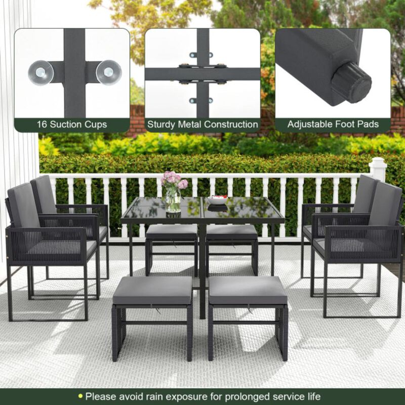 Hivvago 9 Pieces Patio Dining Set with Cushions for Yard Garden