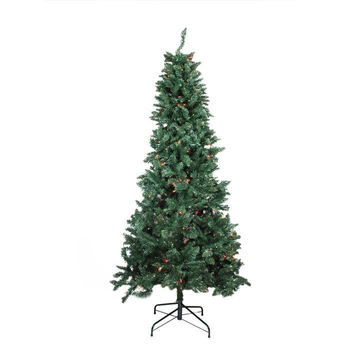 9' Pre-Lit Green Slim Pine Artificial Christmas Tree - Multicolor Lights