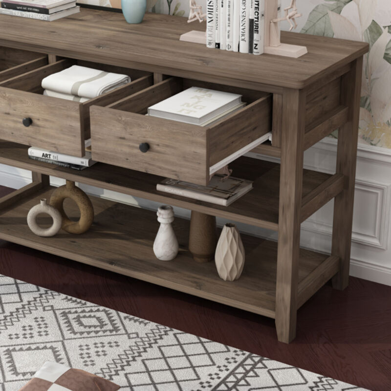 Entryway Console Table with Wood Frame, 3 Drawers, and 2 Open Shelves for Storage