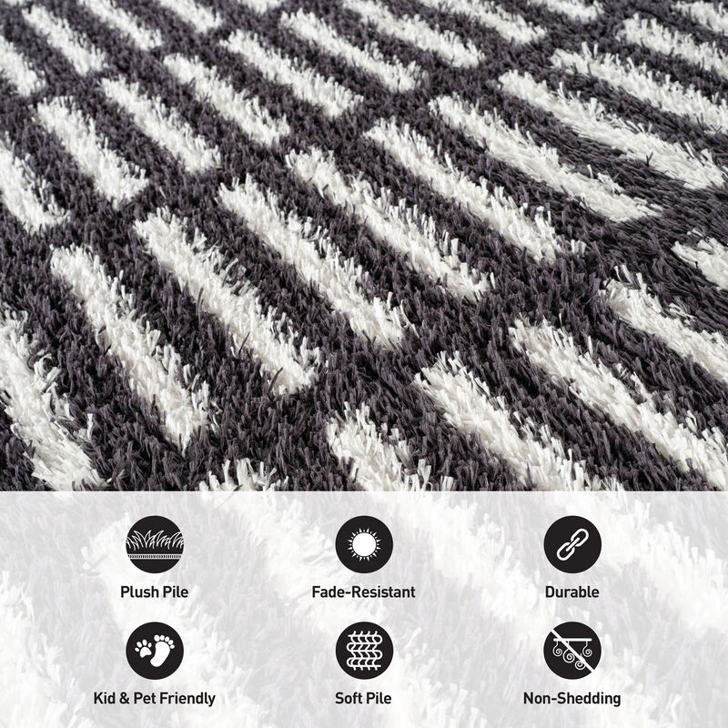 World Rug Gallery Bohemian Stripe Lines Shag Rug &ndash; White &ndash; Easy to Clean, Medium Pile &ndash; Perfect for Living Room, Bedroom, or Entryway image number 5