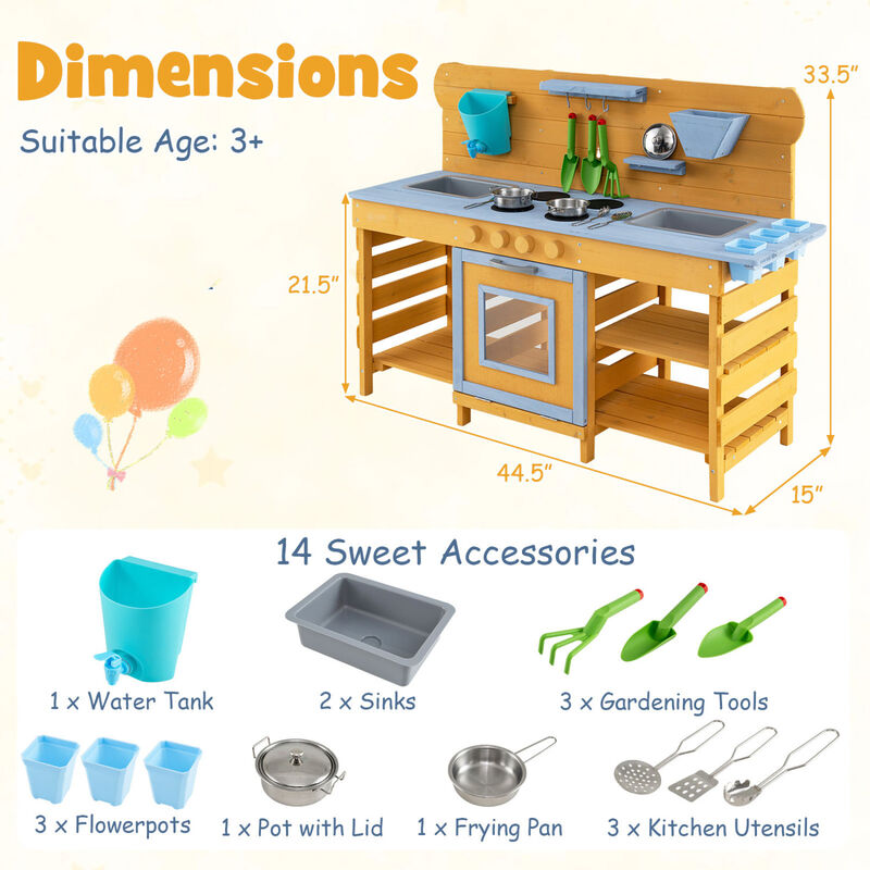 Outdoor Kids Mud Kitchen with Dual Sinks and 4 Stove Burners image number 2
