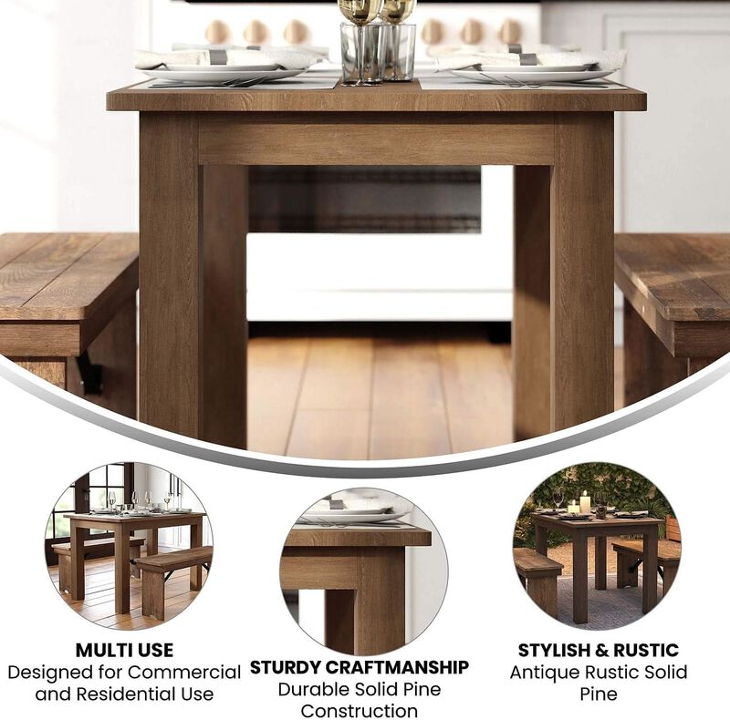 ShipItFurniture Hercules 46x30 Antique Rustic Solid Pine Farm Dining Table image number 1