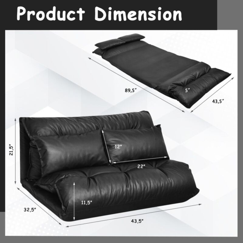 Hivvago Foldable PU Leather Leisure Floor Sofa Bed with 2 Pillows-Black