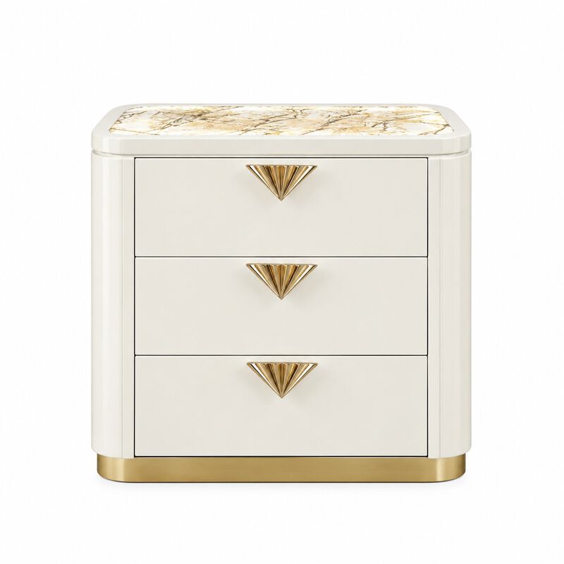 La Pierre High-Gloss Nightstand with 3 Drawers, Rounded Design and Illuminated Top image number 0