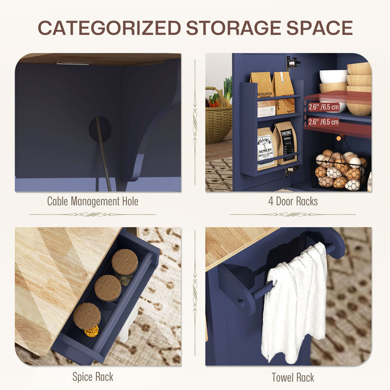 Hivvago Kitchen Island Cart with Drop Leaf, Charging Station, and Shelf image number 5