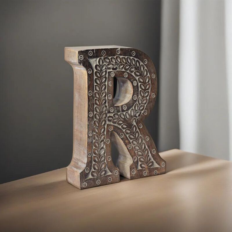 Vintage Gray Handmade Eco-Friendly "R" Alphabet Letter Block For Wall Mount & Table Top Décor