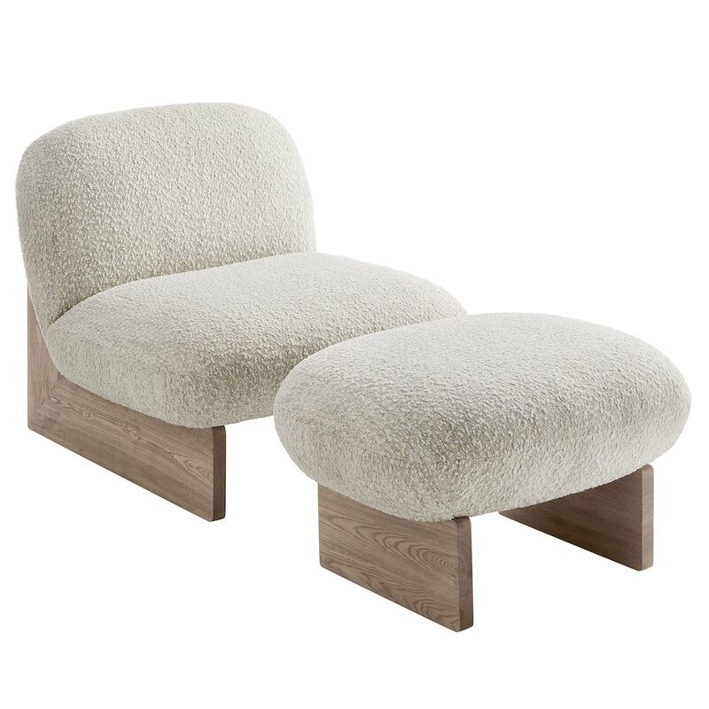 Loyal Boucle Fabric Accent Chair and Ottoman Set image number 0