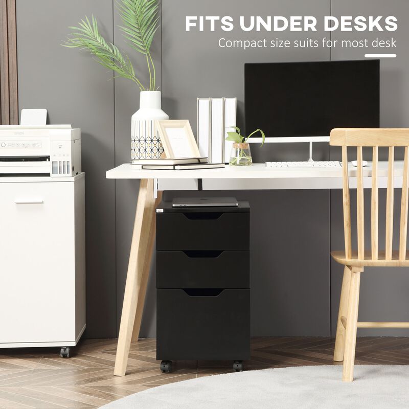 Black Office Organizer: Rolling 3-Drawer Vertical File Cabinet