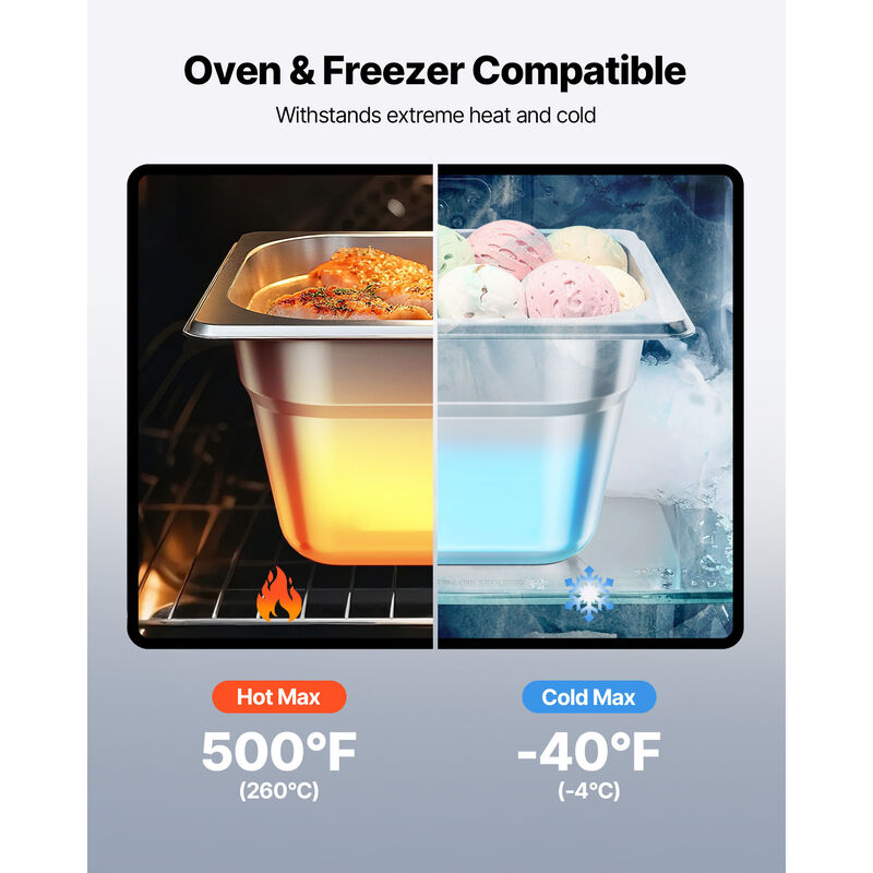 VEVOR 1/6 Size Hotel Pans Steam Table Pans 4 Inch Deep Stainless Steel 6 Pack