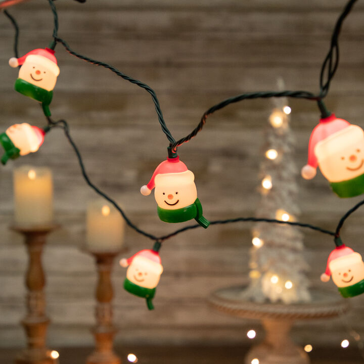 10 Count Snowman Heads with Scarves Christmas Light Set  7.5ft Green Wire
