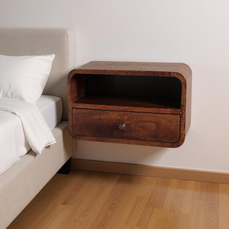 HomeRoots 18" Brown Solid Wood One Drawer Floating Nightstand image number 1