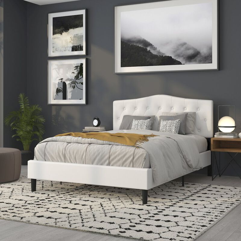 Flash Furniture Tufted Upholstered Queen Size Headboard in White Fabric image number 9