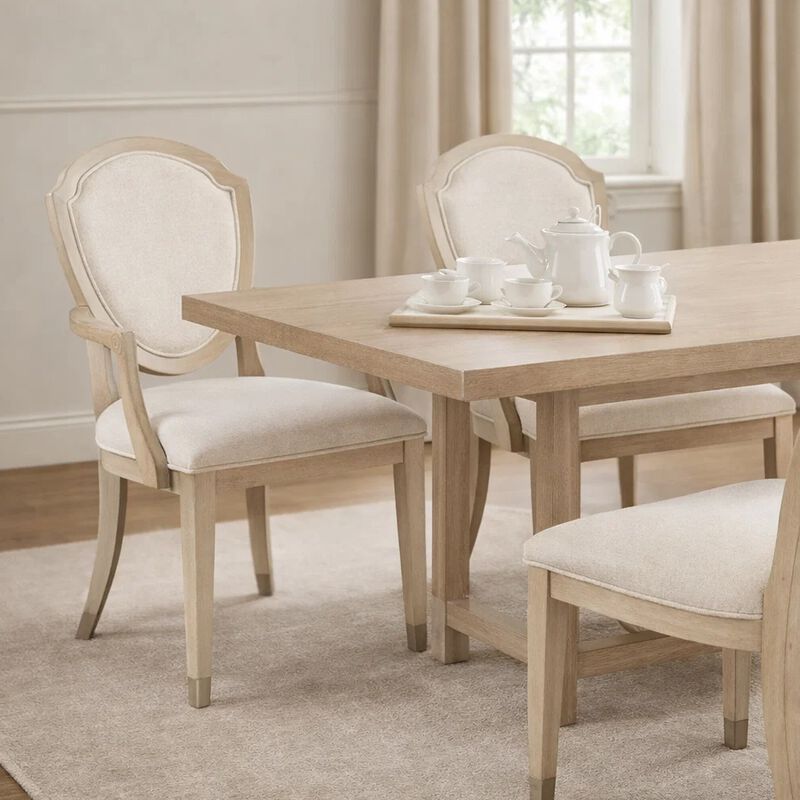 Olto Set of 2 Dining Armchairs, Ivory Chenille, Light Oak Brown Wood, Dipped Legs image number 9