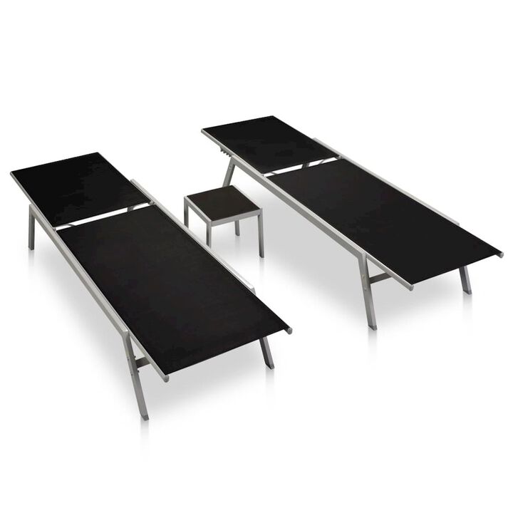 Sun Lounger Black Steel, Textilene, Glass Large