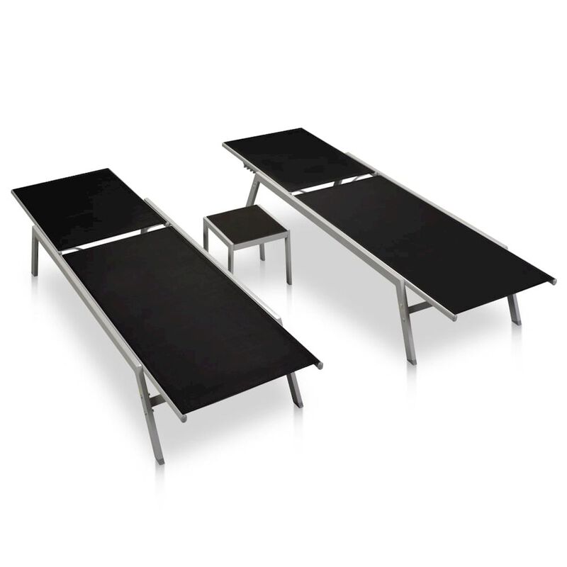 Sun Lounger Black Steel, Textilene, Glass Large