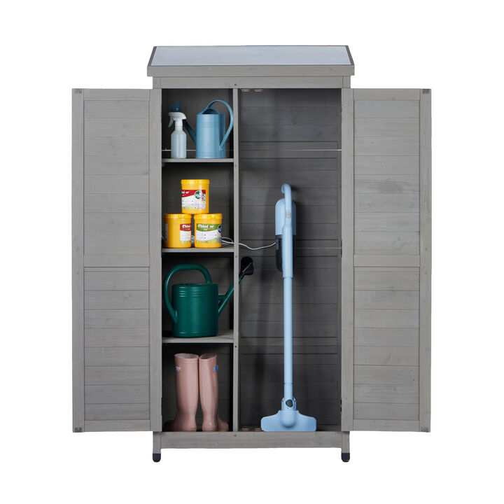 WOW PIONEER Spacious Tall Vertical Outdoor Wooden Storage Shed with Sloped Metal Top for Backyard Garden Patio Lawn Tool and Supply Organization