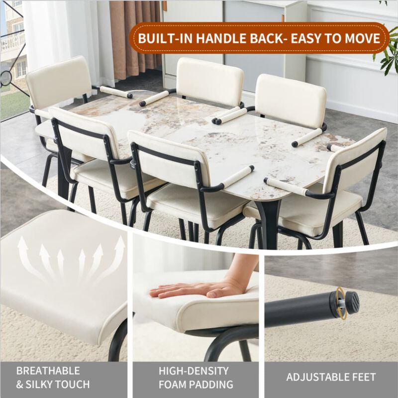 Set of 2 Velvet Dining Chairs Hangable Armrest Dining Chairs for Easy Floor Cleaning Square Open Back Dining Chairs with Metal Legs image number 5