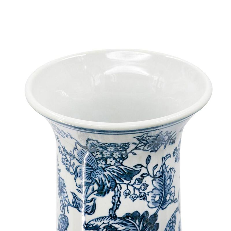 HomeRoots 24" Blue And White Floral Curved Porcelain Table Vase image number 2