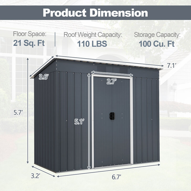 Outside Garden Storage Shed Tool House with Ground Foundation Frame