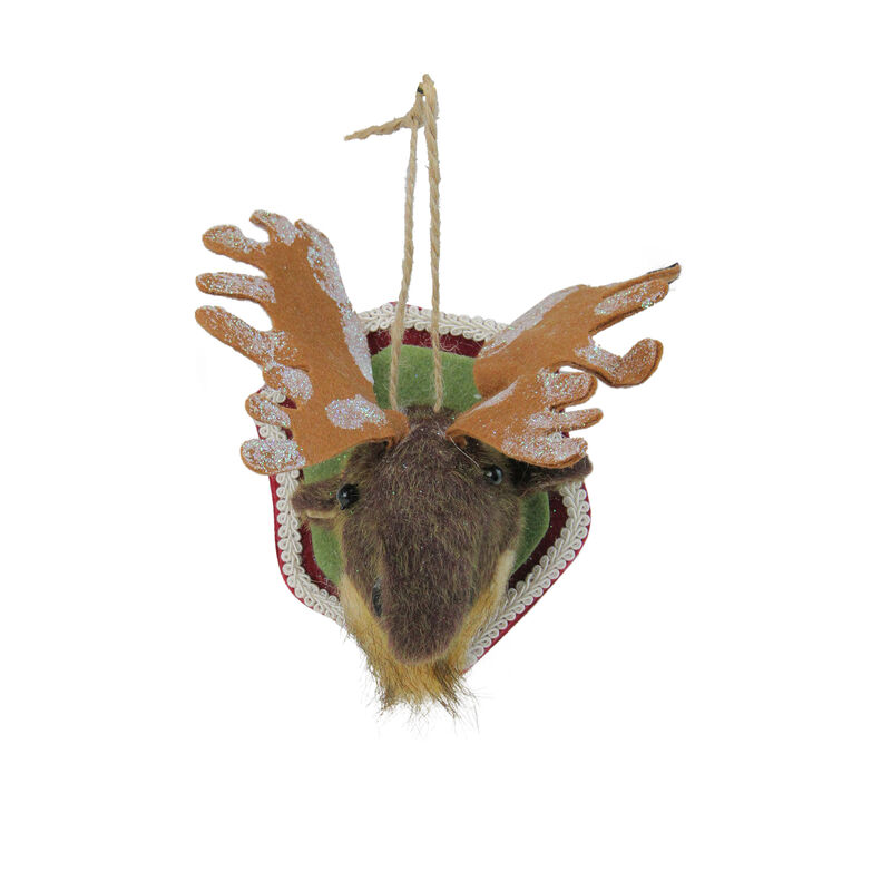 7" Gray and Beige Stuffed Moose Head Plaque Christmas Ornament image number 0