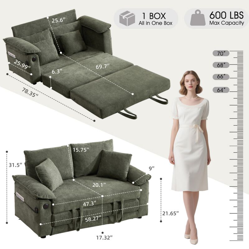 Jidpop 3-in-1 Upholstered Futon Sofa image number 9