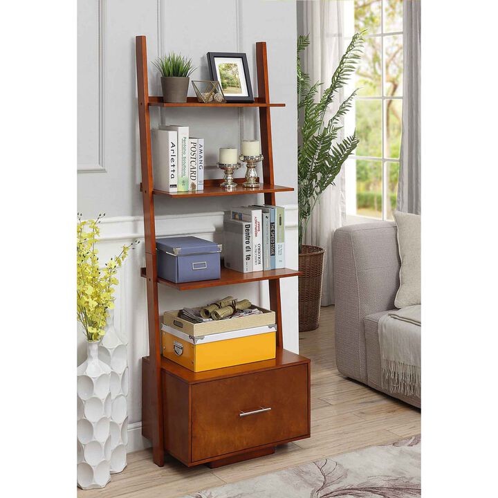 Convenience Concepts American Heritage Ladder Bookcase with File Drawer, Cherry