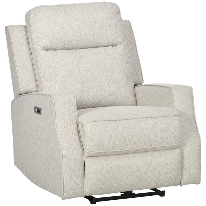 Cream White Lounger: Electric Power Recliner with USB Charging Station